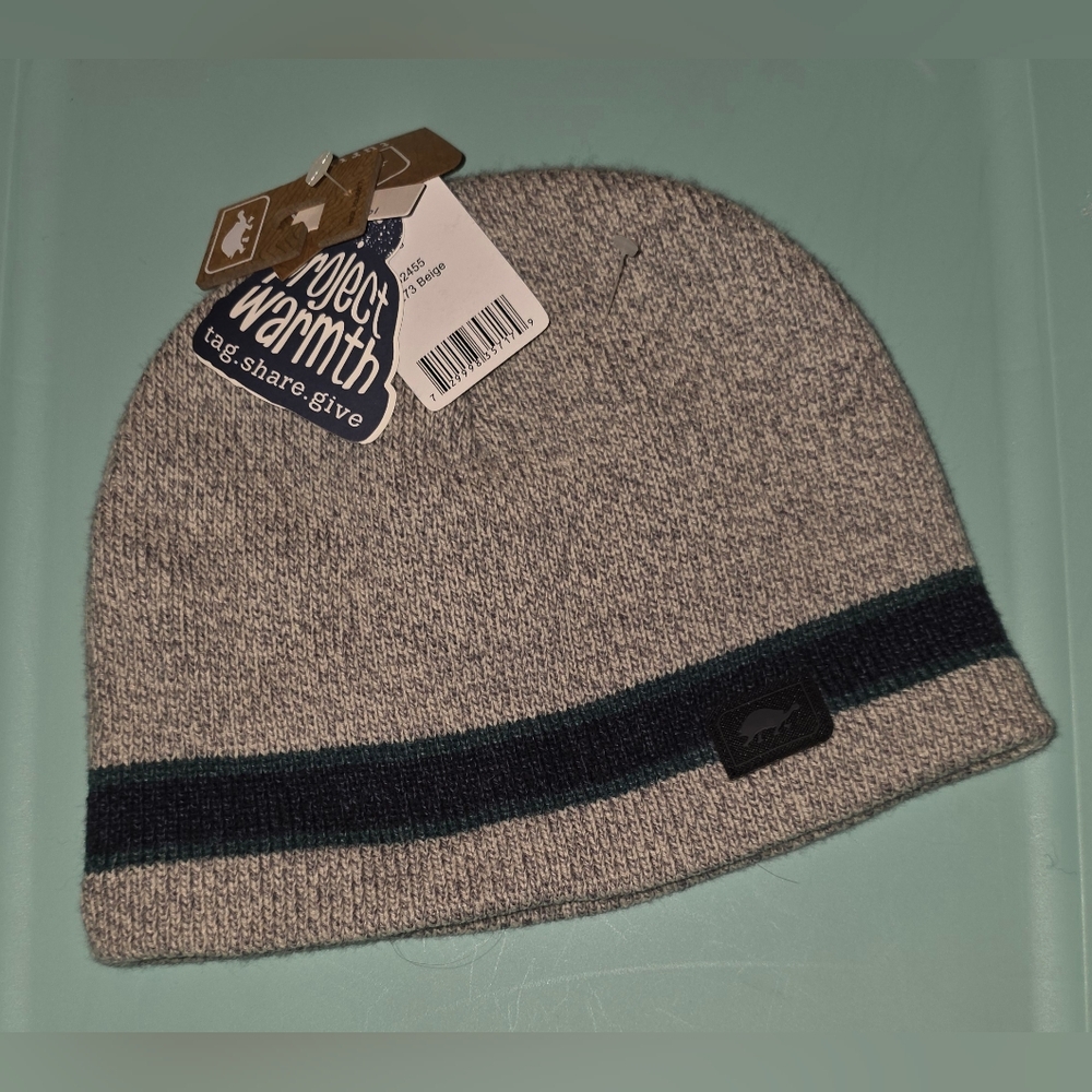 Men’s Fleece-Lined Ragg Wool Knit Winter Beanie Heather Gray NWT